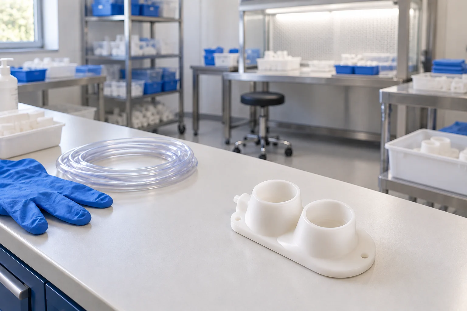 Illustration de secteur : Composant en polymère dans un environnement de production médicale propre